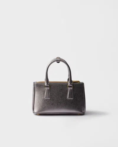 Prada Galleria Patent Saffiano Leather Mini-bag In Silver