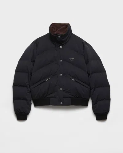 Prada Cropped Compact Poplin Down Jacket In Black