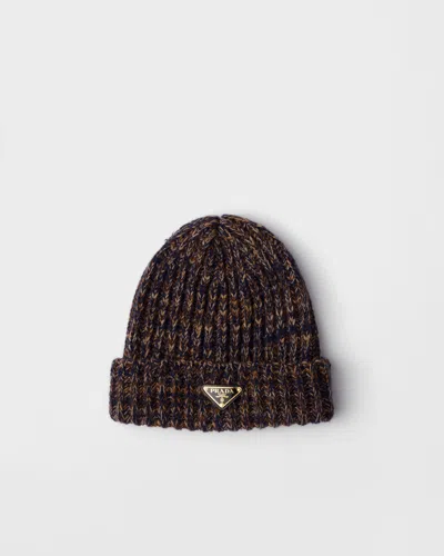 Prada Womens Blue Argyle Wool-knitted Beanie In Brown