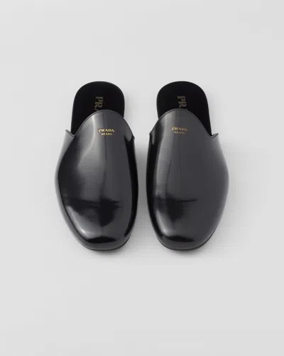 Prada Brushed Leather Slippers In Animal Print