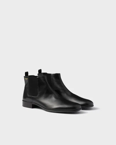 Prada Leather Boots With Logo Print In Multi