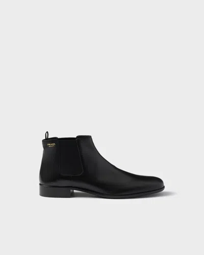 Prada Leather Boots With Logo Print In Multi