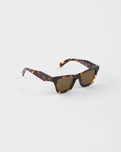 Prada Logo Rectangle-frame Sunglasses In Brown