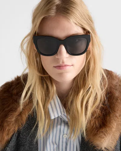 Prada Logo Rectangle-frame Sunglasses In Black