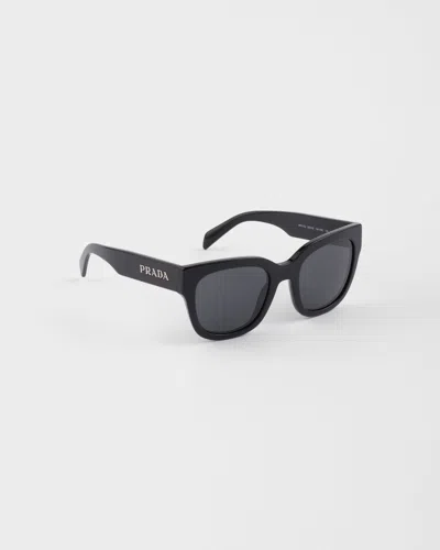 Prada Logo Rectangle-frame Sunglasses In Black