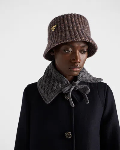 Prada Womens Blue Melange Knitted Wool Bucket Hat In Gray