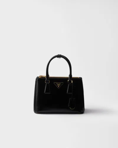 Prada Galleria Small Patent Saffiano Leather Bag In Black