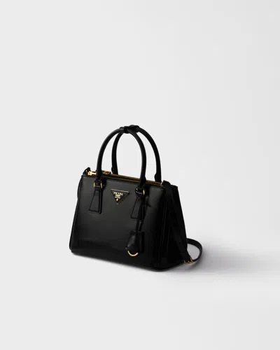 Prada Galleria Small Patent Saffiano Leather Bag In Black