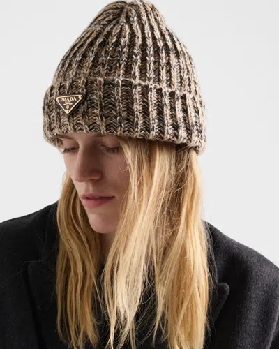 Prada Womens Brown Argyle Wool-knitted Beanie In Green