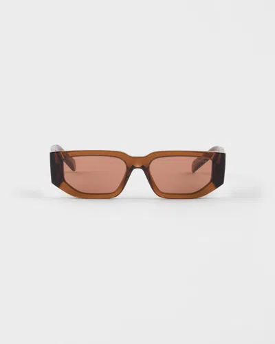 Prada Rectangle-frame Logo Sunglasses In Brown