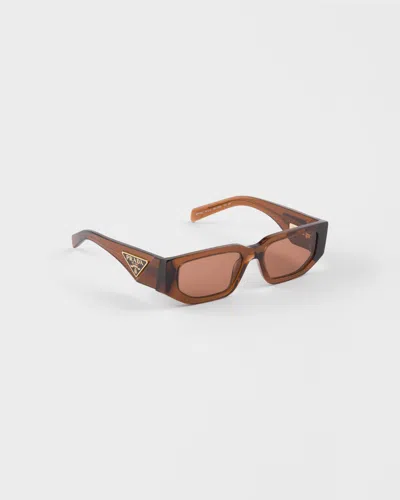 Prada Rectangle-frame Logo Sunglasses In Brown