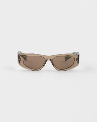Prada Symbole Rectangular-frame Sunglasses In Brown