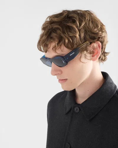 Prada Symbole Rectangle-frame Sunglasses In Blue
