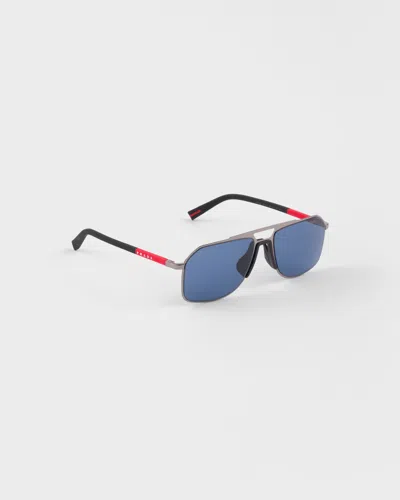 Prada Linea Rossa Metal-frame Sunglasses In Blue
