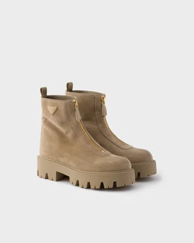 Prada Chunky Sole Ankle Boots With Pull Tab In Nude