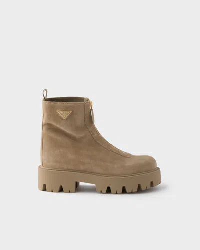 Prada Chunky Sole Ankle Boots With Pull Tab In Nude