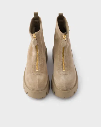 Prada Chunky Sole Ankle Boots With Pull Tab In Nude