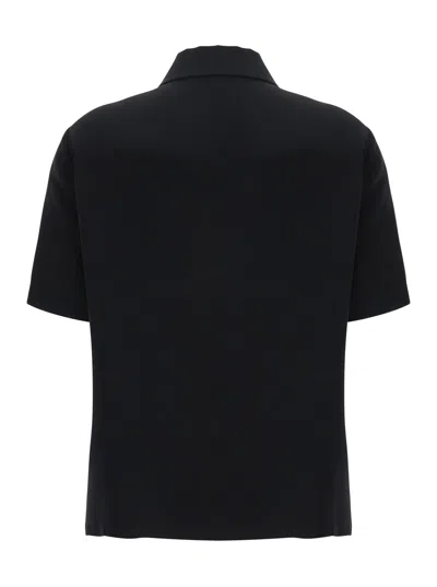 Fendi Women Black Polo Shirt With Classic Collar And Logo Lettering On The Front In Silk Woman In Black