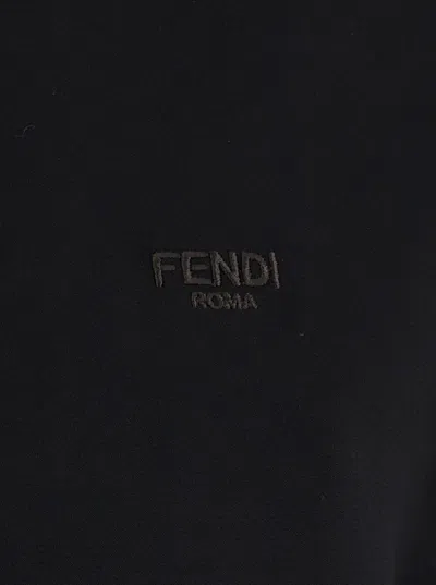 Fendi Women Black Polo Shirt With Classic Collar And Logo Lettering On The Front In Silk Woman In Black
