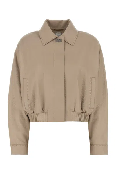 Fendi Leather Jacket With Collared Design And Pockets In Brown