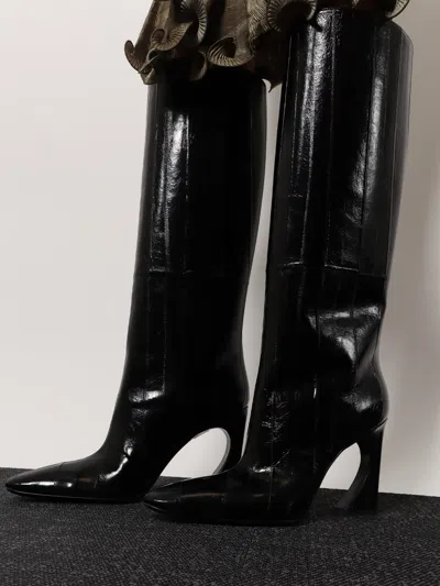 Fendi 95mm Eel Leather Curved Heel Knee-high Boots In Multi