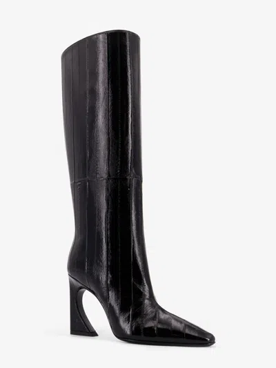 Fendi 95mm Eel Leather Curved Heel Knee-high Boots In Multi