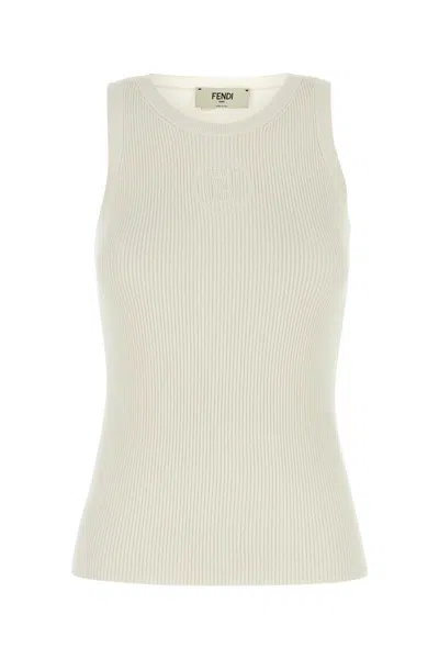 Fendi Top In Misto Seta Avorio Donna In White