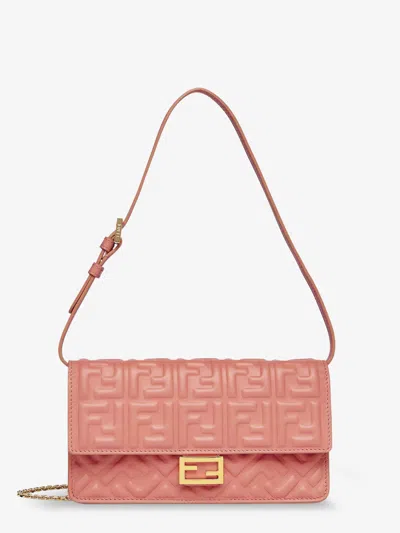 Fendi Women Wallet On Chain Baguette Leather Bag In Brown