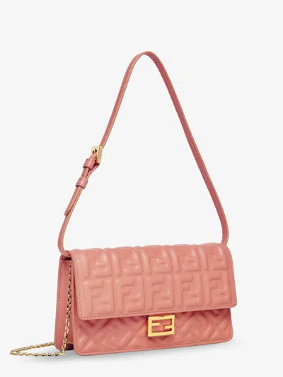 Fendi Women Wallet On Chain Baguette Leather Bag In Brown