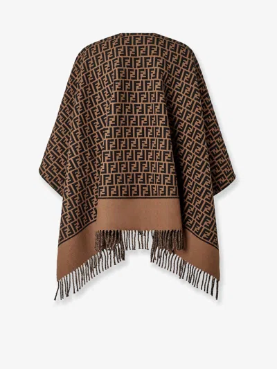 Fendi Women Wool And Cashmere Poncho In Brown
