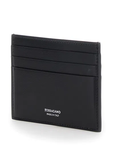Ferragamo Men 'florence' Black Card Holder With Logo Lettering On The Front In Leather Man In Brown