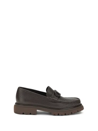 Ferragamo Men Gancini Loafers In Brown