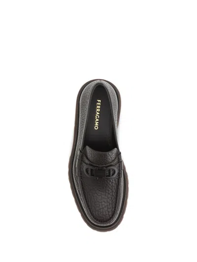 Ferragamo Men Gancini Loafers In Brown