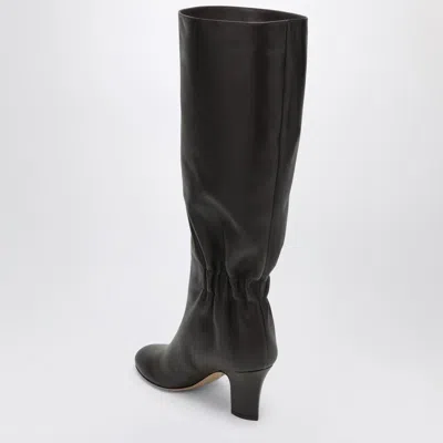 Ferragamo Knee-high Boots With Curled Design And Block Heel In Blue