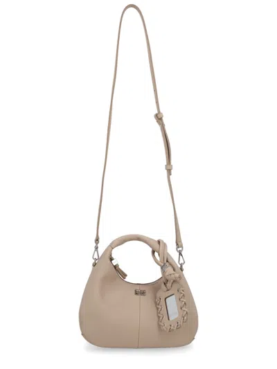 Ganni White Top Handle Bag In Brown