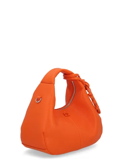 Ganni Mini Textured Leather Tote Bag In Orange