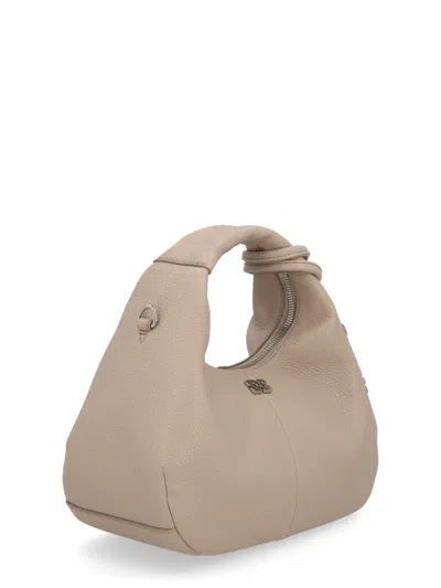 Ganni White Top Handle Bag In Brown