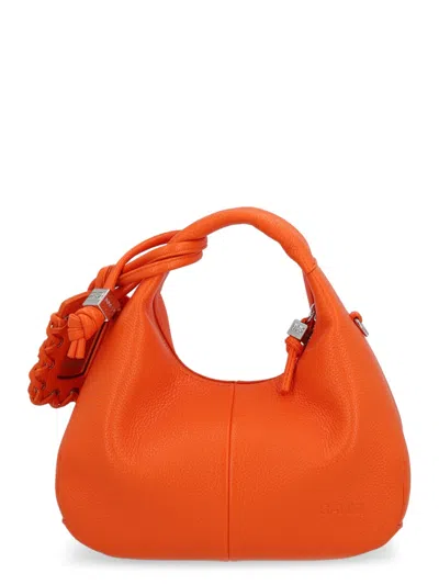 Ganni Mini Textured Leather Tote Bag In Orange