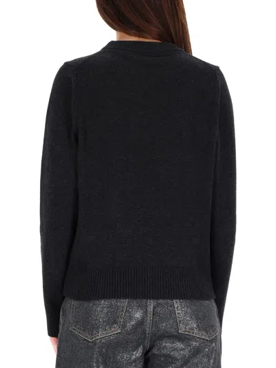 Ganni Playful Puppy Love Graphic Wool Blend Crewneck Sweater In Black