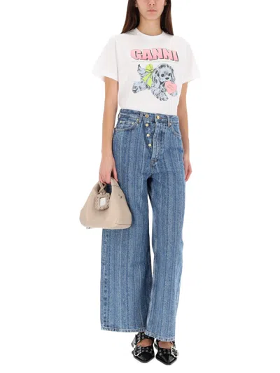 Ganni Women Puppy Print And Logo T-shirt In White