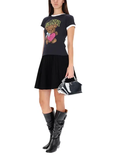 Ganni Graphic Print Crew Neck Short Sleeve Top In Multi