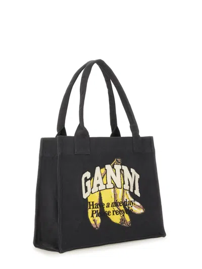 Ganni Banana Print Large Tote Bag In Blue