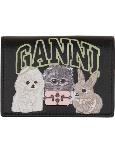 Ganni Bou Card Holder With Animals In Black