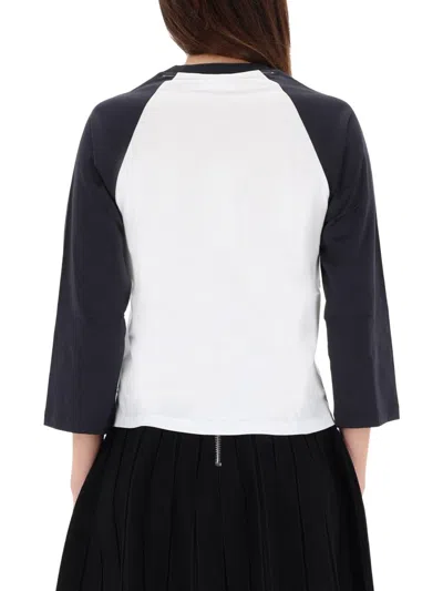 Ganni T-shirt In Cotone Bicolor  Donna In White