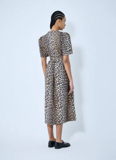 Ganni Women Leopard Print Tie Strap Midi Dress In Brown