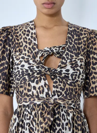 Ganni Women Leopard Print Tie Strap Midi Dress In Brown