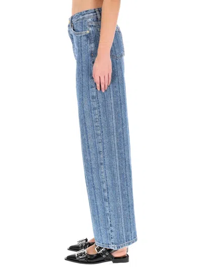Ganni Striped Baggy Jeans In Blue