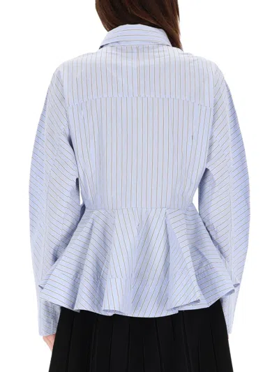 Ganni Stripe Peplum Shirt In Lavender Lustre In Blue