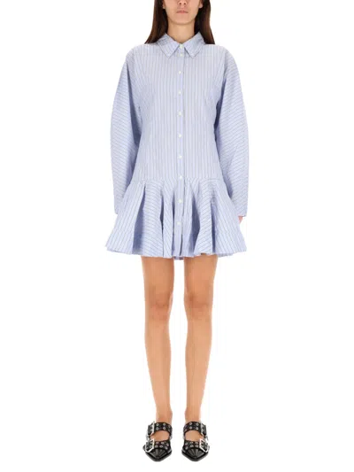 Ganni Striped Long Sleeve Dress With Flared Hem In Black