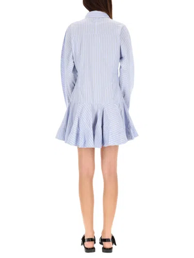 Ganni Striped Long Sleeve Dress With Flared Hem In Black